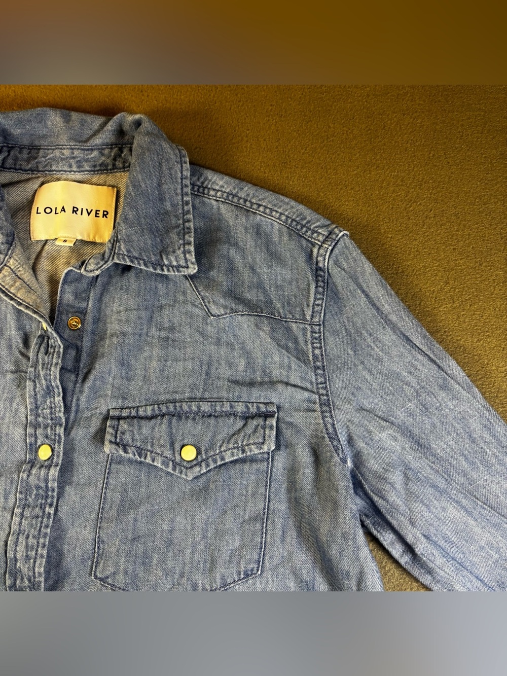 Lola River Women's Shirt Denim Snap Button Tencel Pockets Western NWT Sz S